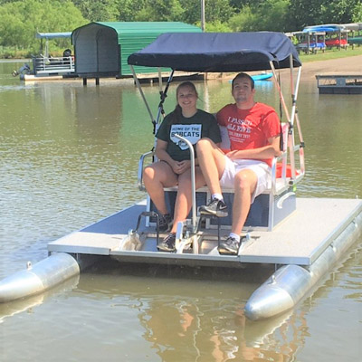 Pedal boats at Strouds Run State Park - These vessels hold up to 4 passengers. Those who sit in the back avoid any legwork!